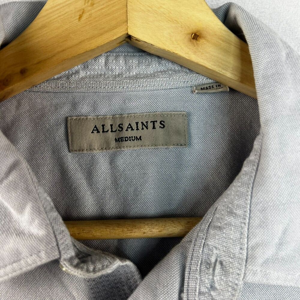 AllSaints Mens Cotton Whisper Gray Long Sleeve Shirt Size M - Picture 3 of 6